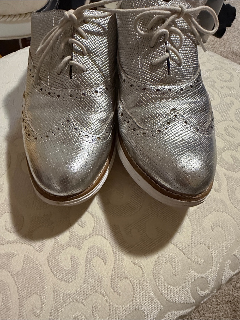 Cole Haan Metallic Silver Women's Zero Grand Wingtip Oxford Loafers